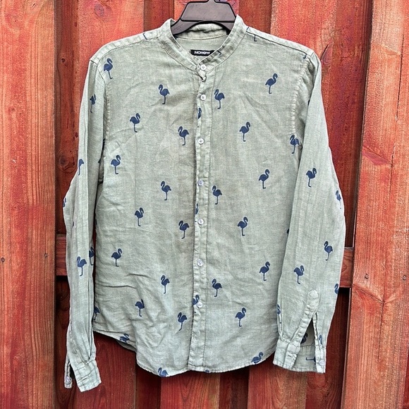 Nohow Men's Green Flamingo  Print Shirt Size M - Picture 2 of 9
